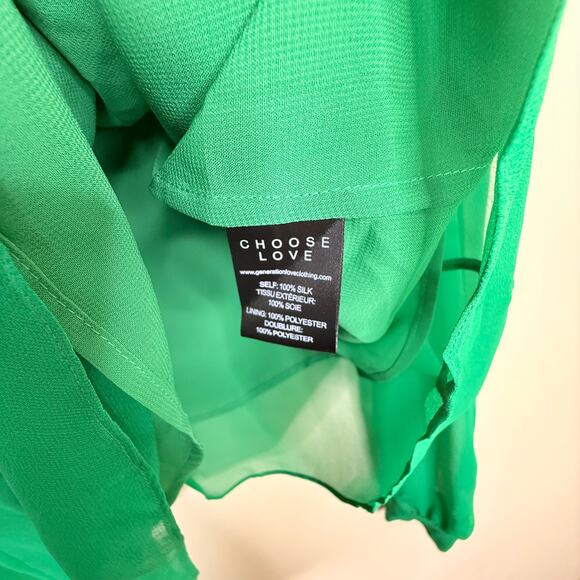 NWT GENERATION LOVE Winona Silk Blouse Size XL Kelly Green Puff Sleeve $185 - Picture 4 of 6